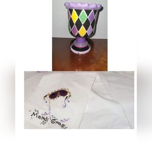 Mardi Gras candle holder/decor and tea towel